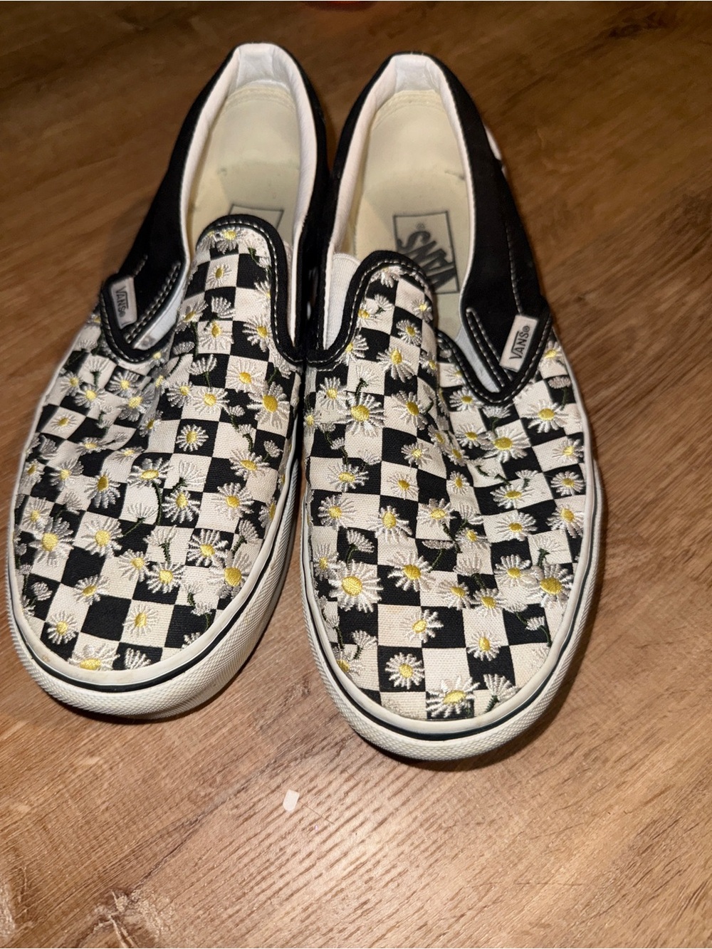 Vans Kids Slip-On Checkerboard Daisy Sneakers - Black/White/Yellow